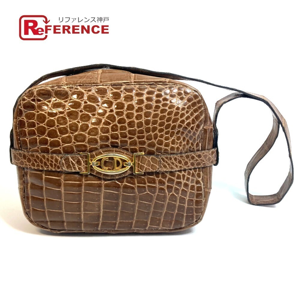 Christian Dior Logo Shoulder Bag Crocodile Leather Brown